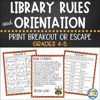 Preview of Back to School Library Orientation - PRINT Breakout Gr. 4/5
