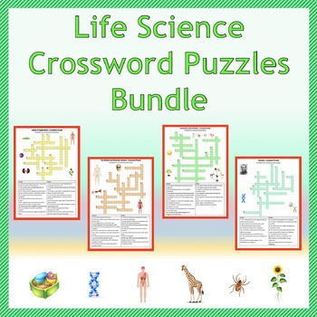 Preview of Life Science - Crossword Puzzle Worksheets Bundle (No Prep Printables)