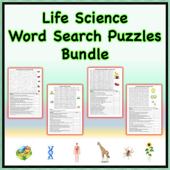 Preview of Life Science - Word Search Puzzle Worksheets Bundle (No Prep Printables)