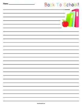 Back to School Writing Paper with Lines for Primary and Elementary