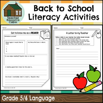 Preview of Back to School Literacy Activities (Grade 5/6)