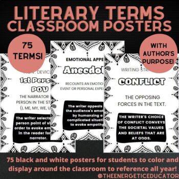 Preview of Back to School Literary Terms Coloring Poster Pack