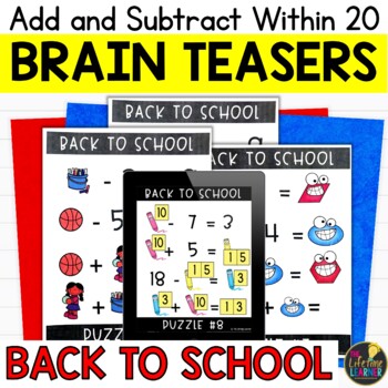 Preview of Back to School Logic Puzzles First Grade Brain Teasers Add and Subtract to 20