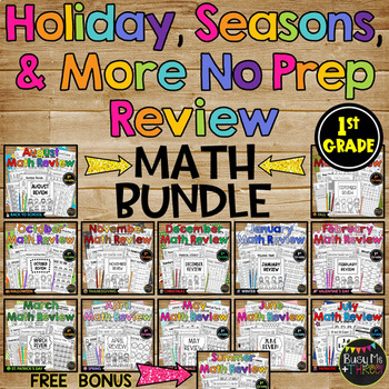 Preview of 1st Grade Fall MATH ONLY No Prep Monthly Printables Growing BUNDLE All Year
