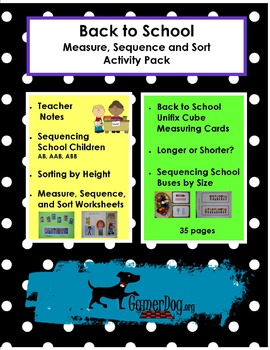 Preview of Back to School - MEASURE, SEQUENCE, AND SORT Activity Pack