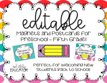 Preview of Back to School Magnets and Postcards EDITABLE