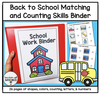 Preview of Back to School Matching & Counting Binder (Shapes, Colors, Letters, Numbers)