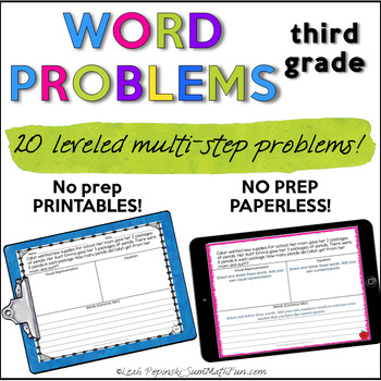 Preview of 3rd Grade Math Word Problems Two Step All Operations Worksheets Print & Digital