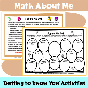 Back To School Math Activities All About Me For The Beginning Of The Year