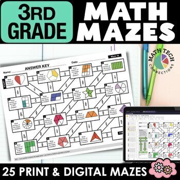 Preview of 3rd Grade Math Review Activities, Math Test Prep Interactive Notebook MATH MAZES