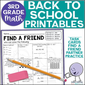 Preview of First Day of School Activities 3rd Grade Back to School Math Review of 2nd Grade
