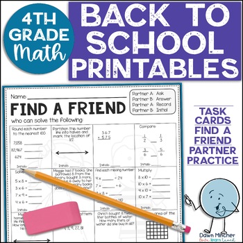 Preview of First Day of School Activities 4th Grade Back to School Math Review of 3rd Grade