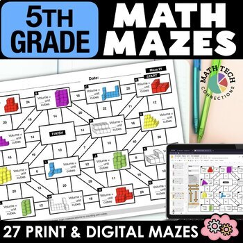 Preview of 5th Grade Math Review Activities, Math Test Prep Interactive Notebook MATH MAZES