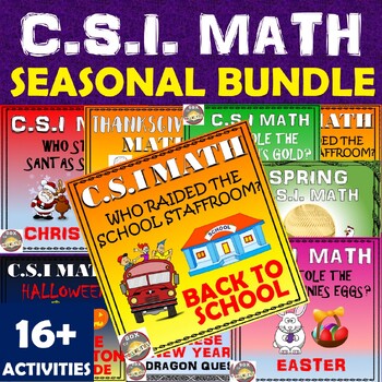 Preview of Easter Math Activity Fun CSI Math Mysteries. Holiday & Seasons Bundle!