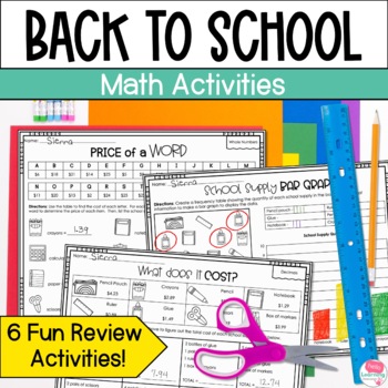 Preview of Back to School Math Activities - Worksheets for 4th Grade & 5th Grade