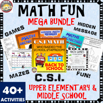 Preview of End of Year Math Activities Bundle! CSI Math Mysteries, Math Mazes&Games