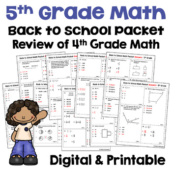 Preview of Back to School Math Activities for 5th Grade Math - Review of 4th Grade Math