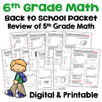 Preview of Back to School Math Activities for 6th Grade Math - Review of 5th Grade