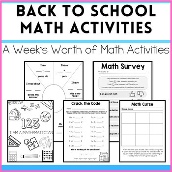 Preview of Back to School Math Activities for the First Week of School