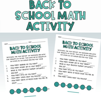 Preview of Back to School Math Activities