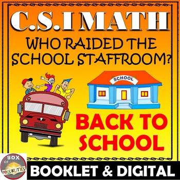 Preview of Back to School Math Activity! CSI Math Mystery: Who Raided the Staffroom?