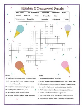 Preview of Back to School Math Algebra 2 Crossword Puzzle Activity Review
