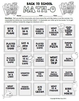 Back to School Math Bingo Game by Wise Guys | TPT