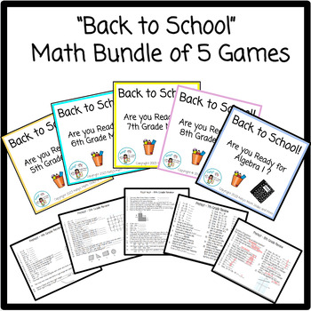 Preview of Back to School Math Bundle of 5 Games - 5th, 6th, 7th, 8th, and Algebra Games