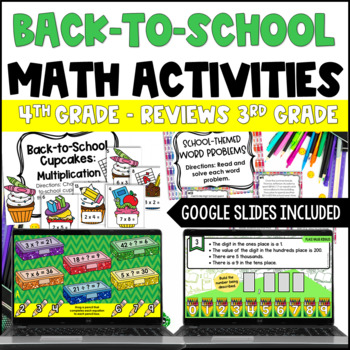 Preview of 4th Grade Math Back to School Activities w/ Digital Back to School Activities