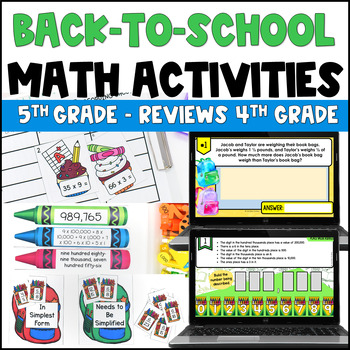 Preview of 5th Grade Math Back to School Activities w/ Digital Back to School Activities