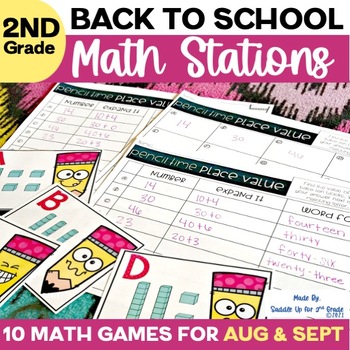 Preview of Back to School Math Centers - 2nd Grade Math Activities for August and September