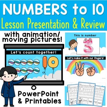 Preview of Numbers Recognition to 10 Kindergarten Math Worksheets and PowerPoint Slides