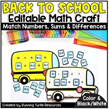 Preview of Back to School Math Craft l Number Matching Bus Craft l First Day of School