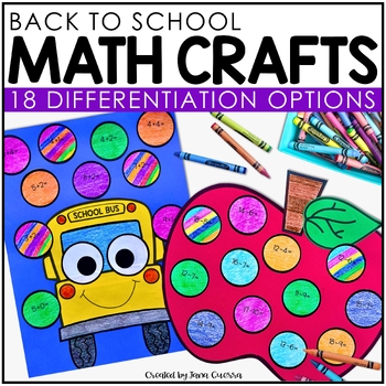 Preview of Back to School Math Crafts First Day Apple Bus August Bulletin Board Activities