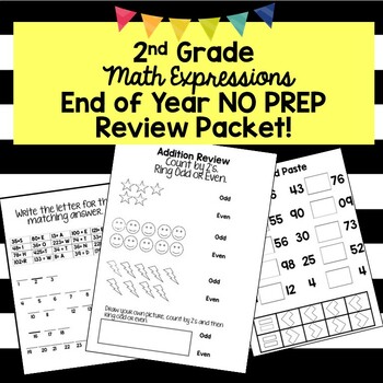 Preview of Back to School Math Expressions 2nd Grade No Prep  Math Review Activity Packet