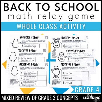 Preview of Back to School Math Game for 4th Grade | 3rd Grade No Prep Review Relay Activity