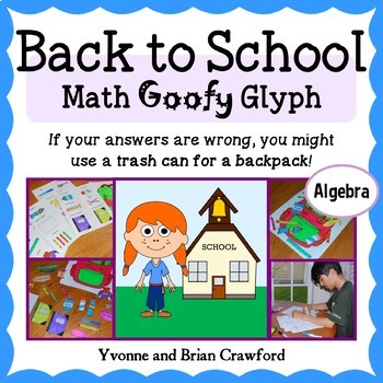 Preview of Back to School Math Goofy Glyph for Algebra | Skills Review | Art + Math Centers