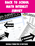 Back to School Math Interest Survey Inventory
