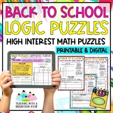 Back to School Math Logic Puzzles Activities for Critical 