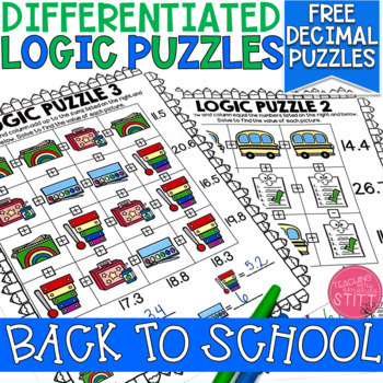 Preview of Back to School Math Logic Puzzles | Back to School Decimal Activities | FREE