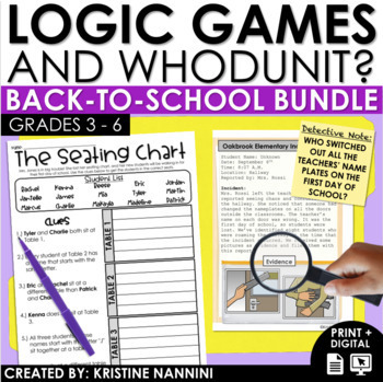 Preview of Back to School Math Logic Puzzles Whodunit Bundle | Early Finishers Activities
