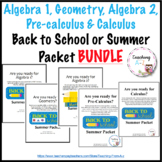 Back to School Math Packets: Algebra 1, Geometry, Algebra 