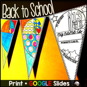 Preview of Back to School Math Pennant Activity and Glyph - print and digital