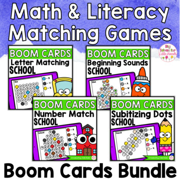 Preview of Back to School Math Phonics Game Digital Boom Cards BUNDLE