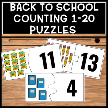 Preview of Back to School Math Puzzles Counting Numbers 1-20 Printable Activity