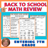 Back to School Math Review Activities - Entering 7th grade