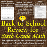 Back to School Math Review for Sixth Grade - 5 Puzzles and