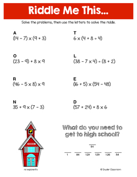 back to school math riddles middle school pack by snyder classroom