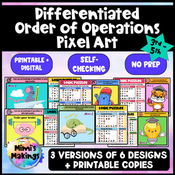Preview of Back to School Math Riddles Puzzle Pixel Art Bundle with Printables