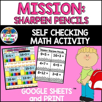 Preview of PENCIL Back to School Math Self Checking NO PREP Game | Addition & Subtraction